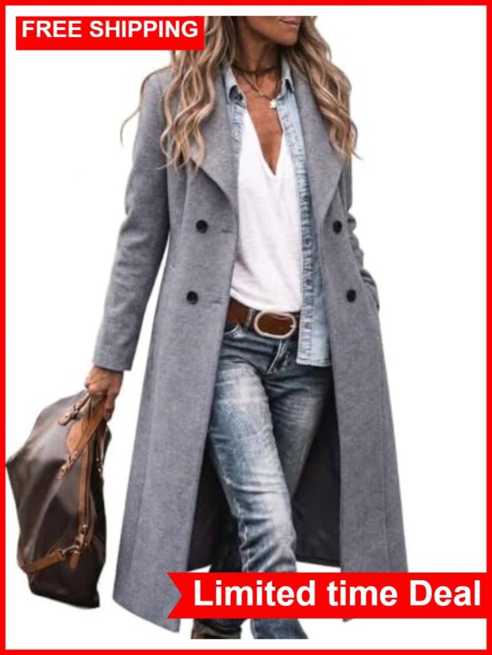 Womens Long Wool Blend Peacoat Double Breasted Shawl Collar Winter Coat